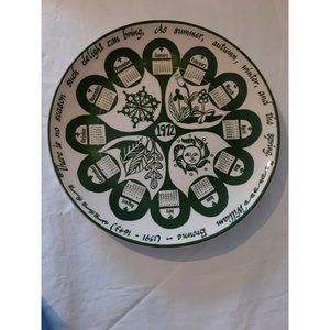 Vintage 1972 Calendar Collectors Plate Mount Clemens USA 10 1/4" Green & White